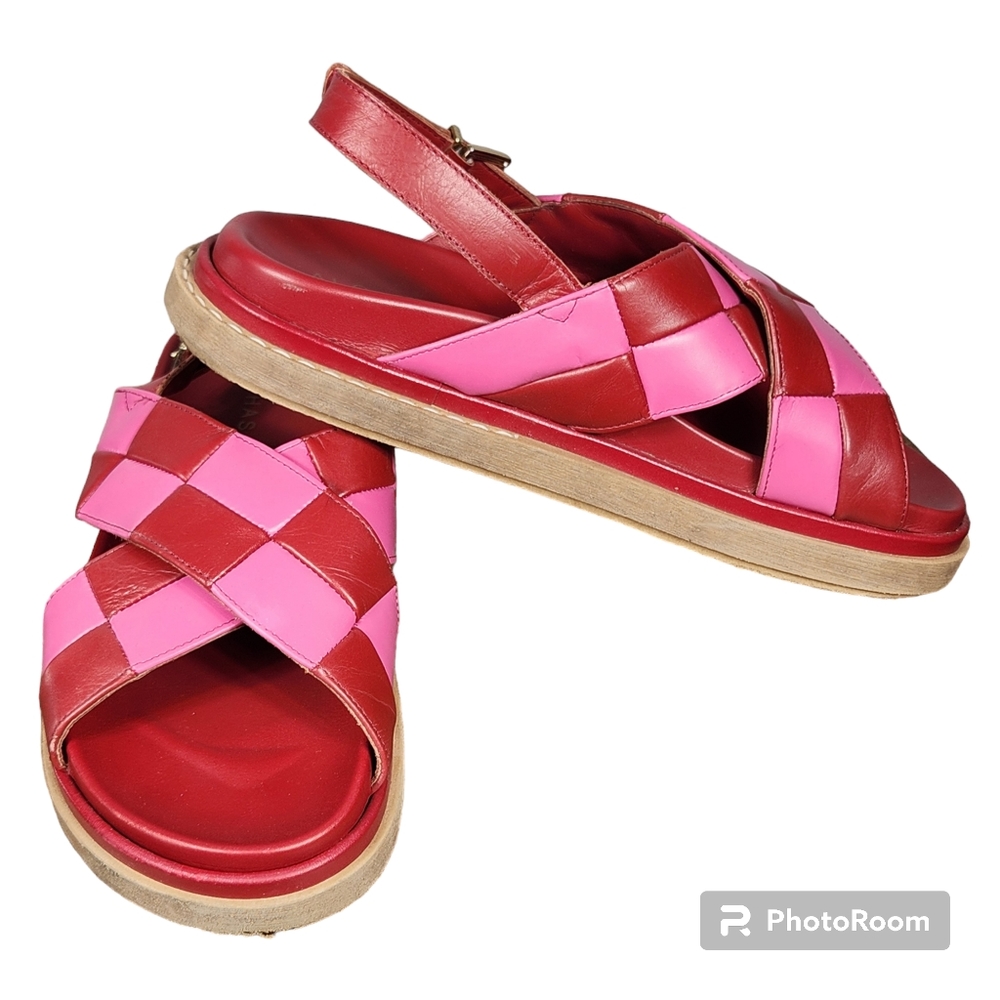 ALOHAS Pink and Red Woven Leather Sandals - Picture 4 of 6